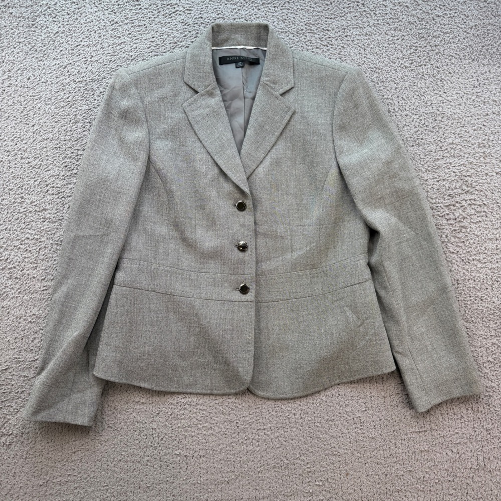 Anne Klein Suit Grey Heather Three Button Blazer Jacket Women 10P Petite